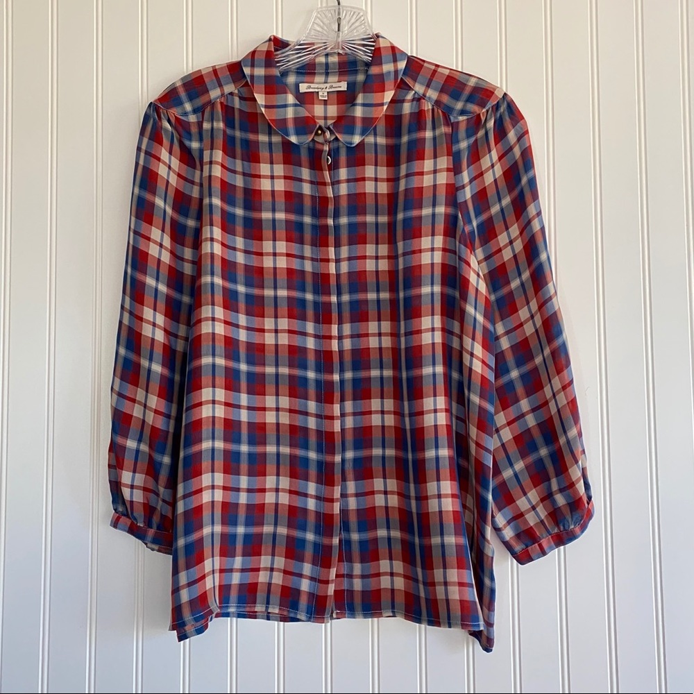 J. Crew Broadway & Broome plaid silk blouse SMALL